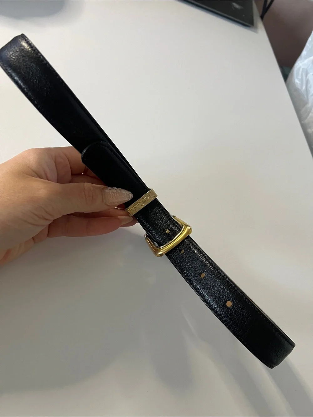 Vintage-Pierre Cardin Black Leather Belt with Gold Logo Accent